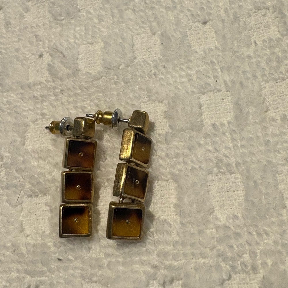 Gold Tone Square Drop Earrings